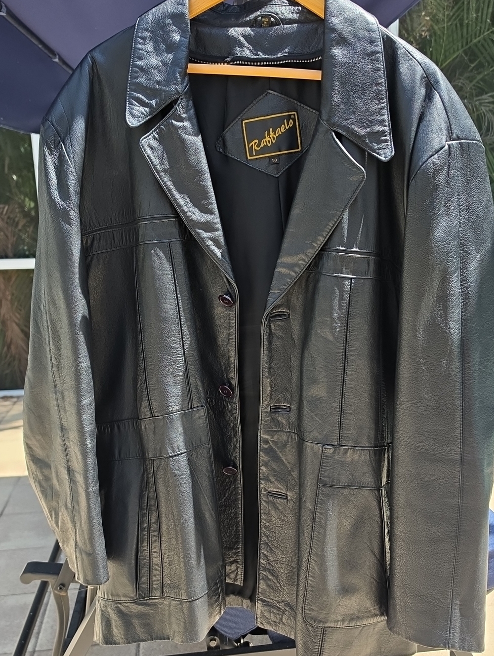 RAFFAELO Men's Black Leather Button-Front Jacket